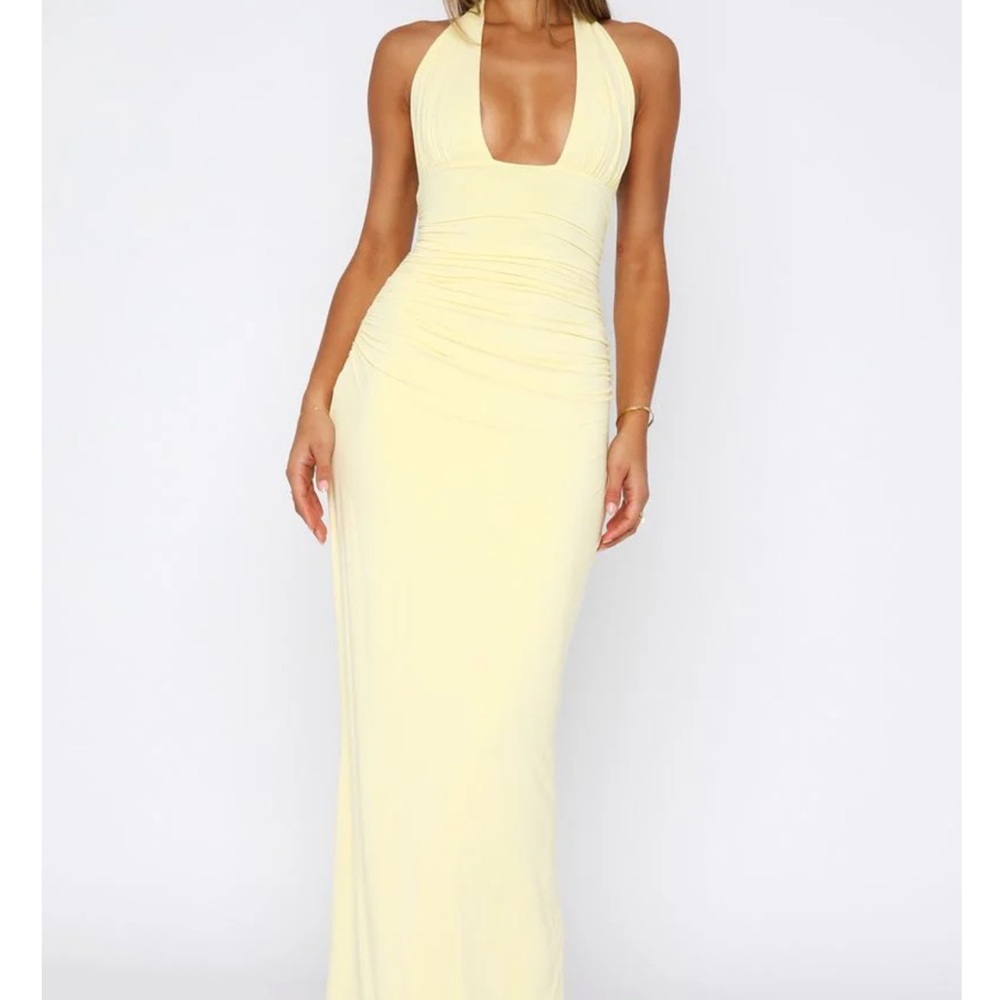 White Fox Boutique Elegant Lemon Yellow Bodycon Maxi Dress